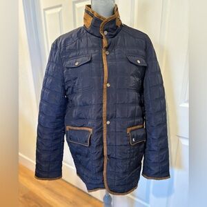 DE-NIKO Milano Men’s Lightweight Navy With Brown Trim Zip Up Jacket With Pockets